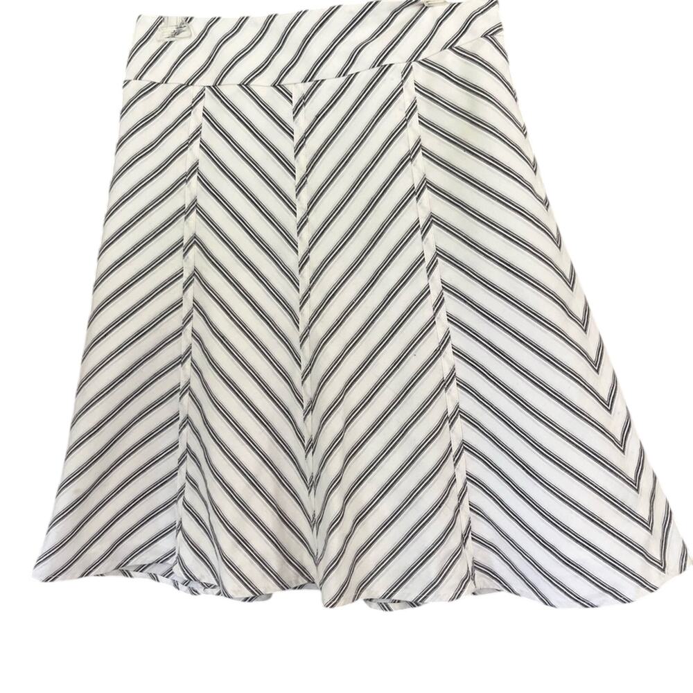 White Dk Gray Striped ALine Linen Blend Nautical Flirty Summer Old Money Skirt 2